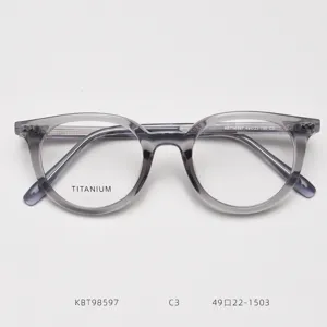 Stylish retro round eyeglasses frame for men and women, clear acetate optical eyewear.