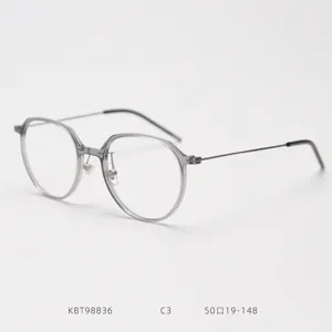 Stylish lightweight titanium slim frame optical glasses for men and women, trendy round eyewear.
