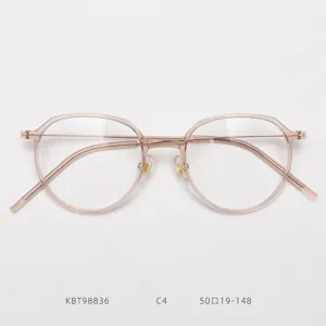 Pink metal optical glasses frame polygon clear eyeglasses for daily wear and fashion styles.