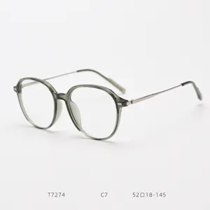 Close-up detail of stylish TR90 clear green optical eyeglass frames with slim metallic temples.