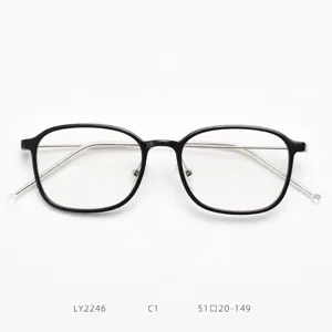 Detailed view of the Korean style TR90 optical glasses frame with slim black rim.