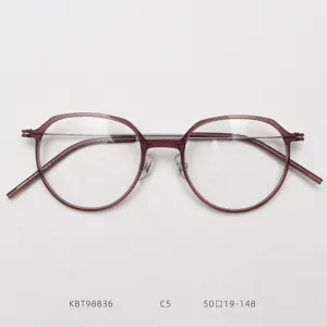 Classic round titanium eyeglasses frame for men and women, lightweight optical glasses.