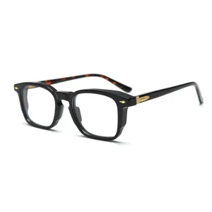 Classic vintage acetate optical frame unisex black prescription eyeglasses clear lens