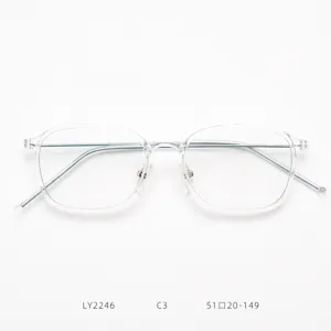 Clear TR90 optical glasses frame detail view, lightweight thin metal temples design for daily wear.