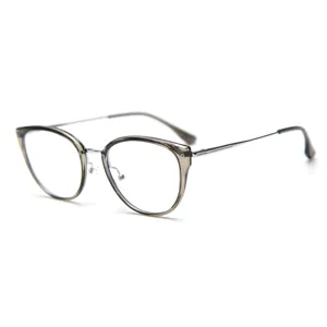 Montatura per occhiali da vista cat-eye in metallo sottile trendy per donna e uomo, elegante.