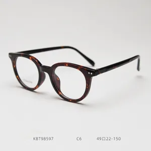 Tortoise shell round eyeglass frame detail shot, classic vintage optical frame design.