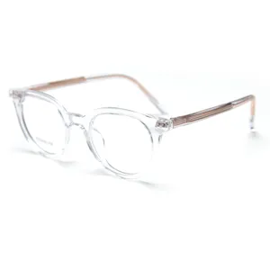 Transparent retro eyeglasses frame for men and women, stylish acetate and metal optical eyewear.