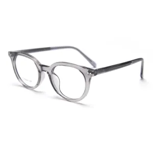 Grey retro clear lens glasses frame for men and women, vintage acetate optical eyewear.