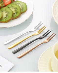 Stainless steel fruit fork set with four metallic colors, elegant tableware for dessert cake.