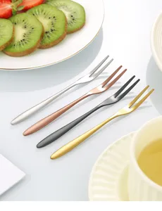Stainless steel fruit forks set, durable dessert cake forks for home hotel party use, elegant tableware.