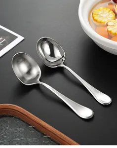 Stainless steel deep soup spoon set, thickened table spoon for home, hotel, and restaurant use.