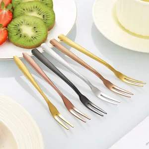 Minimalist Stainless Steel Fruit Fork Creative Two Prong Cake Dessert Fork Elegant Solid Color Appetizer Tasting Fork For Home Hotel Party Kitchen Dinnerware