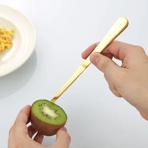 Roestvrijstalen kiwi mes met getande lemmet voor het gemakkelijk schillen en uithollen van fruit.
