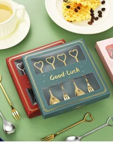 Stainless steel heart tableware gift box set, cute coffee spoon fruit fork for kitchen dining table