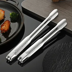 316 Stainless Steel BBQ Tongs Kitchen Food Tongs Non-Slip Hammered Texture Steak Tongs For Outdoor Grilling Cooking