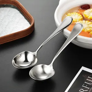 304 Stainless Steel Deep Soup Spoon Thickened Dinner Spoon Mirror Polished And Brushed Finish One-Piece Molding Tableware For Home Hotel Restaurant