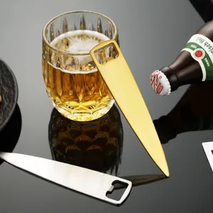 Stainless steel bottle opener set, durable metal beer cap lifter for bar and kitchen use.