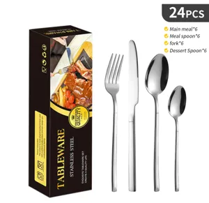 Set Posate in Acciaio Inossidabile 24 Pezzi Coltello Forchetta Cucchiaio Argento