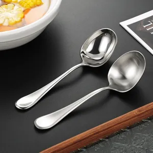 Stainless steel soup spoons set, thickened dining spoons for home kitchen, polished and matte finish.