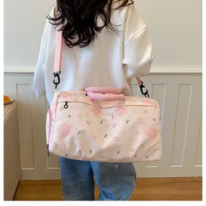 Pink star print large capacity travel duffel bag fitness sports gym luggage for women