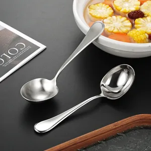 Stainless steel soup spoon set thickened deepened design mirror and brushed finish for home kitchen.