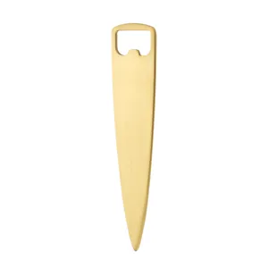 Gold stainless steel bottle opener sleek tapered bar blade kitchen beer opening tool.