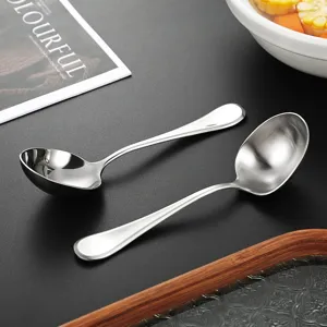 304 stainless steel soup spoons set, thickened deep design for ramen and daily household use.