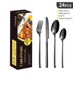 set di posate nero in acciaio inox 24pz con coltelli forchette cucchiai per cucina moderna