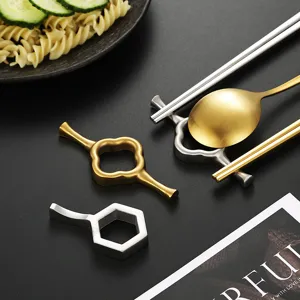Stainless steel chopstick rest holder set, gold and silver modern tableware table setting for home restaurant.