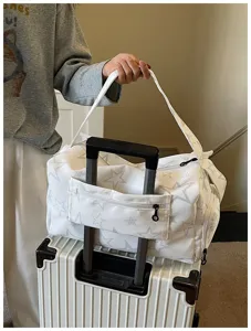 Sac de voyage blanc imprimé étoiles avec sangle de valise et séparation humide sèche pour femmes