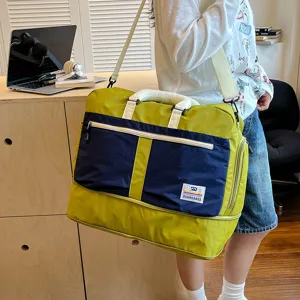 Color-blocked travel bag large capacity expandable duffel bag for sports fitness and weekend trip