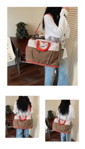 Large capacity travel duffel bag for women, casual shoulder weekender bag with contrast color design.
