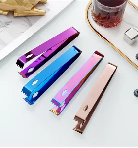 Stainless steel ice tongs set, thick sugar tongs with teeth, bar cocktail tool accessories.