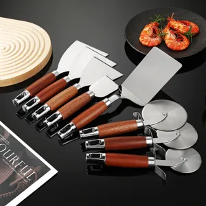 Spatola da Cucina in Acciaio Inossidabile Con Manico in Palissandro Spatola per Bistecca Professionale Taglia Pizza Rullo Lucidato a Specchio Server per Pizza Strumenti da Cucina
