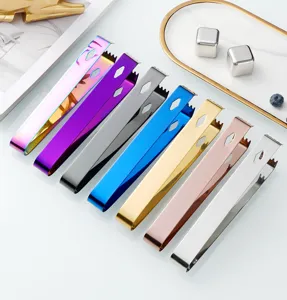 Multicolor stainless steel ice tongs sugar cube clips set for bar kitchen use, durable.