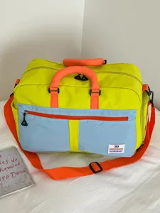 Color block travel duffel bag large capacity portable gym sports luggage overnight flight bag