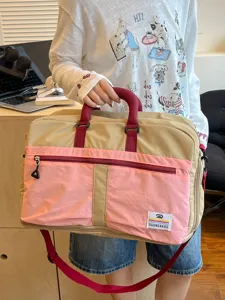 Colorblock travel duffel bag large capacity portable gym bag for business commuter and flight use