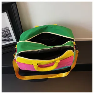 Colorful dopamine color block travel duffel bag large capacity lightweight gym yoga bag.