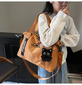 Grand sac de voyage étanche pour femmes, sac de sport de fitness avec joli pendentif chat.