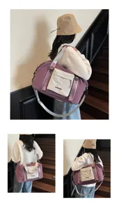 Gran bolsa de viaje para mujer, elegante bolso de hombro morado para gimnasio y deporte.