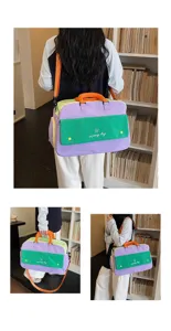 Colorblock travel duffel bag for women, large capacity stylish weekender bag for gym.