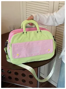 Dopamine colorblock travel bag, lightweight canvas shoulder duffel for gym, yoga and daily use.