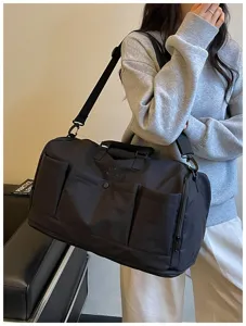 Large capacity travel duffel bag with multiple pockets, perfect for short trips, gym and yoga.