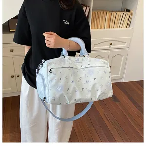Large capacity travel duffel bag with star print, stylish gym and luggage carry-on.