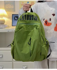 Casual green waterproof backpack for daily school travel large capacity outdoor sports student bag