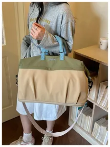 Bolso de viaje grande de bloques de color con correa, ideal para negocios, viajes y gimnasio.