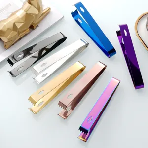 304 Stainless Steel Ice Tongs Square Hole Teeth Non-Slip Small Sugar Tongs For Bar Cocktail Service Kitchen Food Tongs Silver Gold Black Rose Gold Rainbow