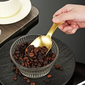 Geborsteld roestvrijstalen koffieboonschep korte handvat theelepel vierkante kop keukenaccessoire