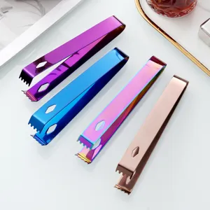 Stainless steel ice tongs set, colorful metal sugar tongs with square holes for bar use.