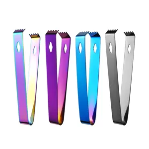 Stainless steel ice tongs bar sugar clip metal cocktail tongs with teeth and square hole 4pcs